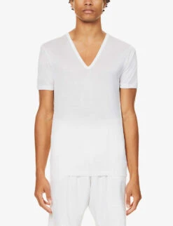 Deep V-neck T-shirt -Outlet Daily Tops Store 102 85418922 2528124 WHITE ALT02