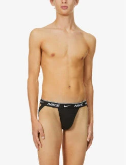 Nike Logo-print Stretch-cotton Jockstraps Pack Of Three -Outlet Daily Tops Store R03652215 BLACK ALT01