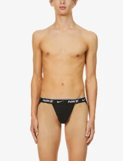 Nike Logo-print Stretch-cotton Jockstraps Pack Of Three -Outlet Daily Tops Store R03652215 BLACK ALT02