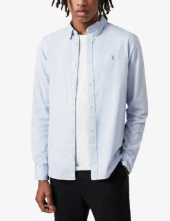 AllSaints Hawthorne Slim-fit Stretch-cotton Shirt -Outlet Daily Tops Store R03685129 LIGHTBLUE ALT02