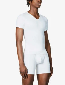 Spanx Sculpt V-neck Stretch-cotton T-shirt -Outlet Daily Tops Store R03699077 WHITE ALT02