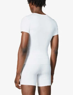 Spanx Sculpt V-neck Stretch-cotton T-shirt -Outlet Daily Tops Store R03699077 WHITE ALT03