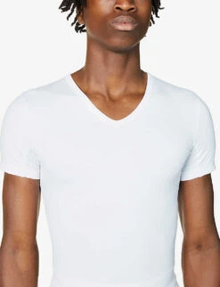 Spanx Sculpt V-neck Stretch-cotton T-shirt -Outlet Daily Tops Store R03699077 WHITE ALT04