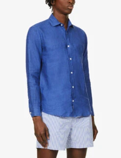 Antonio Regular-fit Cutaway-collar Linen Shirt -Outlet Daily Tops Store R03766975 NAVY ALT02