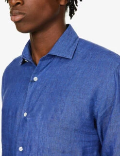 Antonio Regular-fit Cutaway-collar Linen Shirt -Outlet Daily Tops Store R03766975 NAVY ALT04