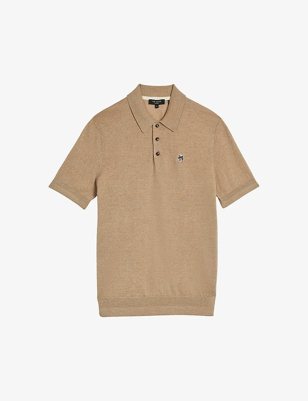 Ted Baker Haworth Flower-embroidered Knitted Wool Polo 1 Ted Baker Haworth Flower-embroidered Knitted Wool Polo