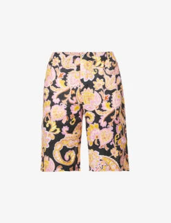 Gucci Floral-print Relaxed-fit Linen Shorts