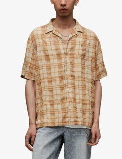 AllSaints Lindenwood Check Woven Shirt -Outlet Daily Tops Store R03901261 FADEDTAUPE ALT02