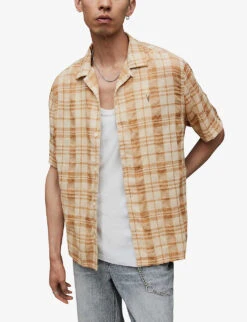 AllSaints Lindenwood Check Woven Shirt -Outlet Daily Tops Store R03901261 FADEDTAUPE ALT03