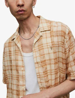 AllSaints Lindenwood Check Woven Shirt -Outlet Daily Tops Store R03901261 FADEDTAUPE ALT04