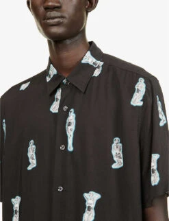 Hugo Graphic-print Short-sleeve Woven Shirt 9 Hugo Graphic-print Short-sleeve Woven Shirt -Outlet Daily Tops Store R03921200 BLACK ALT04