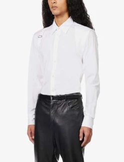 Alexander McQueen Harness Slim-fit Stretch-cotton Shirt -Outlet Daily Tops Store R03922895 WHITE ALT02