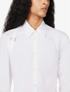 Alexander McQueen Harness Slim-fit Stretch-cotton Shirt -Outlet Daily Tops Store R03922895 WHITE ALT04