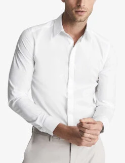 Reiss Kiana Slim-fit Cotton-stretch Shirt -Outlet Daily Tops Store R03925065 WHITE ALT02
