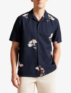 Ted Baker Neele Floral-print Woven Shirt 6 Ted Baker Neele Floral-print Woven Shirt -Outlet Daily Tops Store R03946724 NAVY ALT02