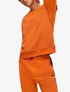Hugo Logo-band Organic-cotton Sweatshirt -Outlet Daily Tops Store R03962923 DARKORANGE ALT02