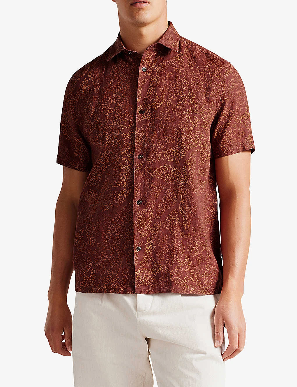 Ted Baker Chapln Coral-print Linen Shirt 3 Ted Baker Chapln Coral-print Linen Shirt - Image 3