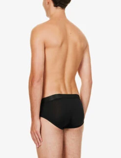 Branded-waistband Stretch-jersey Briefs -Outlet Daily Tops Store R03984249 BLACK ALT02