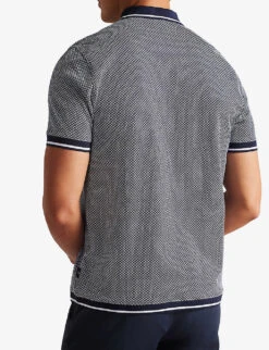Ted Baker Affric Geometric-pattern Knit-cotton Polo Shirt -Outlet Daily Tops Store R03998366 NAVY ALT02