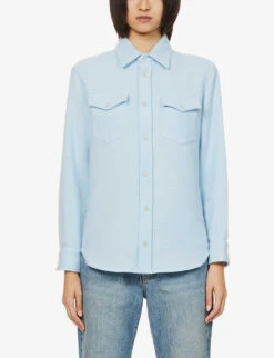 Unisex Moonstone Relaxed-fit Cashmere Shirt -Outlet Daily Tops Store R04001648 FS2AZURE ALT03