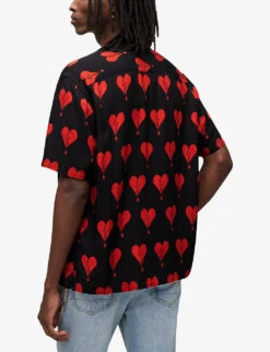 AllSaints Breakup Heart-print Relaxed-fit Woven Shirt -Outlet Daily Tops Store R04002951 JETBLACK ALT03