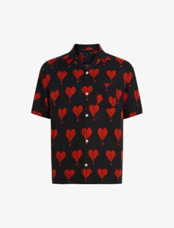 AllSaints Breakup Heart-print Relaxed-fit Woven Shirt