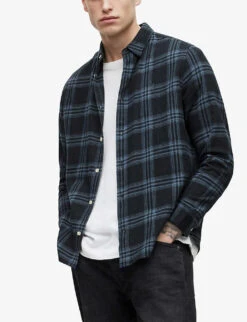 AllSaints Voltana Logo-embroidered Checked Cotton Shirt 6 AllSaints Voltana Logo-embroidered Checked Cotton Shirt -Outlet Daily Tops Store R04002958 INK ALT02