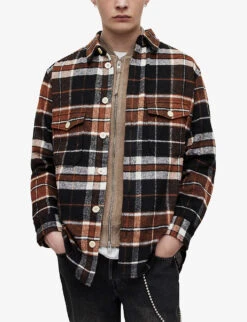 AllSaints Caribou Checked Oversized-fit Woven Shirt 7 AllSaints Caribou Checked Oversized-fit Woven Shirt -Outlet Daily Tops Store R04002962 JETBLACK ALT02