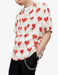 AllSaints Breakup Heart-print Camp-collar Woven Shirt -Outlet Daily Tops Store R04002982 ECRU ALT02