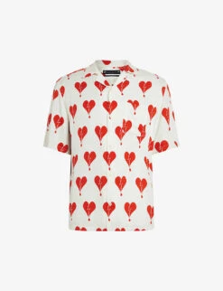 AllSaints Breakup Heart-print Camp-collar Woven Shirt