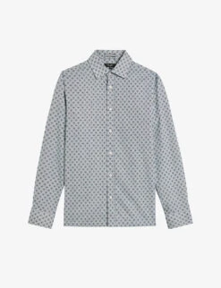 Ted Baker Sanlon Diamond-print Fitted Cotton Shirt