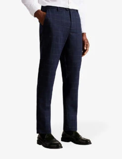 Ted Baker Kimbar Check-design Wool Trousers -Outlet Daily Tops Store R04004482 NAVY ALT02