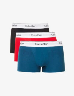 Calvin Klein Logo-waistband Mid-rise Pack Of Three Stretch-cotton Trunks