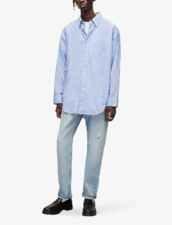 AllSaints Veneto Pinstripe Oversize-fit Cotton Shirt -Outlet Daily Tops Store R04008752 LIGHTBLUE ALT02