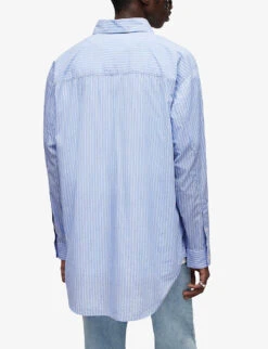 AllSaints Veneto Pinstripe Oversize-fit Cotton Shirt -Outlet Daily Tops Store R04008752 LIGHTBLUE ALT03