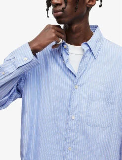 AllSaints Veneto Pinstripe Oversize-fit Cotton Shirt -Outlet Daily Tops Store R04008752 LIGHTBLUE ALT04