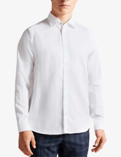Ted Baker Layer Textured Long-sleeved Cotton-blend Shirt -Outlet Daily Tops Store R04010881 WHITE ALT02