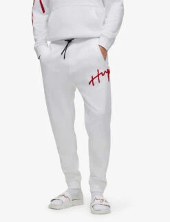 Hugo Brand-embroidered Drawstring-waist Cotton Jogging Bottoms 7 Hugo Brand-embroidered Drawstring-waist Cotton Jogging Bottoms -Outlet Daily Tops Store R04012153 WHITE ALT02