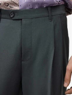 AllSaints Berto Relaxed-fit Cropped-length Wool Trousers -Outlet Daily Tops Store R04053533 SMOKEBLUE ALT04