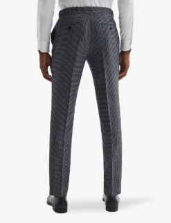 Reiss Leadenhall Dogtooth Straight-leg Mid-rise Wool Trousers -Outlet Daily Tops Store R04068056 NAVY ALT03