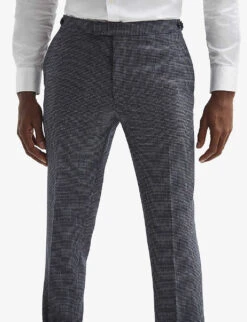 Reiss Leadenhall Dogtooth Straight-leg Mid-rise Wool Trousers -Outlet Daily Tops Store R04068056 NAVY ALT04