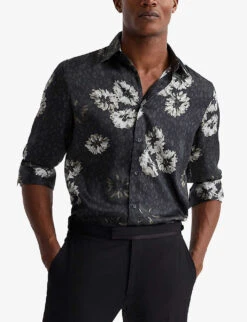 Reiss Evie Floral-print Recycled Polyester-blend Shirt 7 Reiss Evie Floral-print Recycled Polyester-blend Shirt -Outlet Daily Tops Store R04068340 BLACKWHITE ALT02