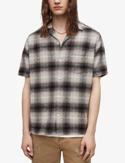 AllSaints Bernat Camp-collar Check-print Organic-cotton Shirt -Outlet Daily Tops Store R04081359 LIGHTGREY ALT02