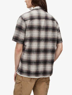 AllSaints Bernat Camp-collar Check-print Organic-cotton Shirt -Outlet Daily Tops Store R04081359 LIGHTGREY ALT03