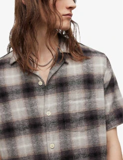 AllSaints Bernat Camp-collar Check-print Organic-cotton Shirt -Outlet Daily Tops Store R04081359 LIGHTGREY ALT04