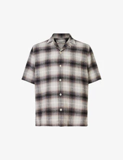AllSaints Bernat Camp-collar Check-print Organic-cotton Shirt
