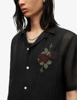 AllSaints Wildrose Relaxed-fit Organic-cotton Shirt -Outlet Daily Tops Store R04081378 JETBLACK ALT04