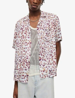 AllSaints Leado Animal-print Relaxed-fit Woven Shirt -Outlet Daily Tops Store R04081410 CALAWHITE ALT02