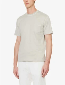 ELEVENTY Contrast-trim Patch-pocket Cotton-jersey T-shirt -Outlet Daily Tops Store R04082547 SAGEANDLIGHTGRAY ALT02