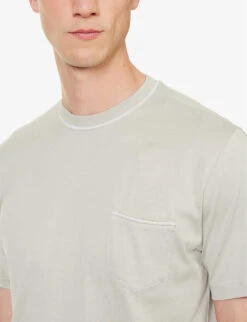 ELEVENTY Contrast-trim Patch-pocket Cotton-jersey T-shirt -Outlet Daily Tops Store R04082547 SAGEANDLIGHTGRAY ALT04